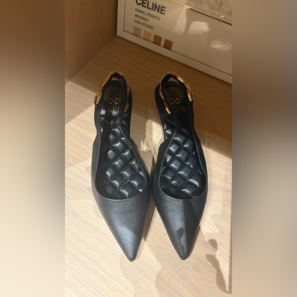 Vince Camuto Black Sling back Kitten Heels with Quilted Insole